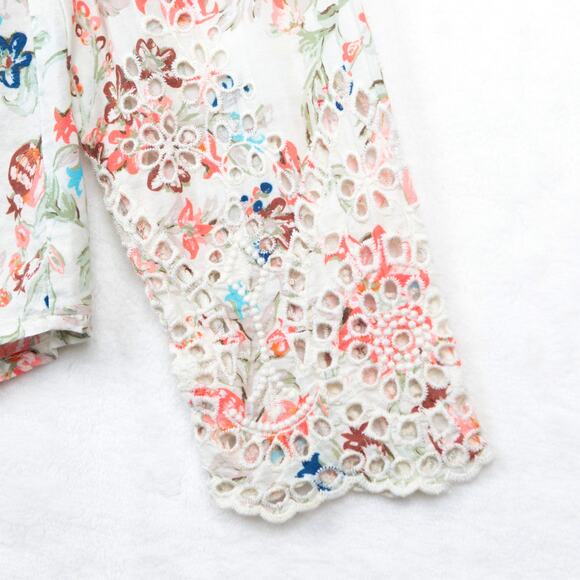 SUNDANCE Wildflower Floral Eyelet Lace Trimmed Blouse Button Up Cottagecore Sz M - Picture 4 of 7